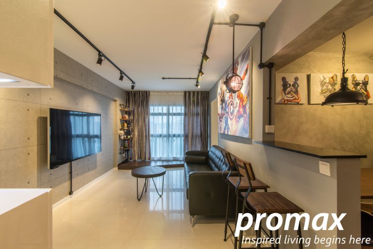 Industrial, Retro Design - Living Room - HDB 4 Room - Design by Promax Design Pte Ltd