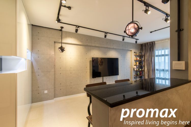 Industrial, Retro Design - Living Room - HDB 4 Room - Design by Promax Design Pte Ltd