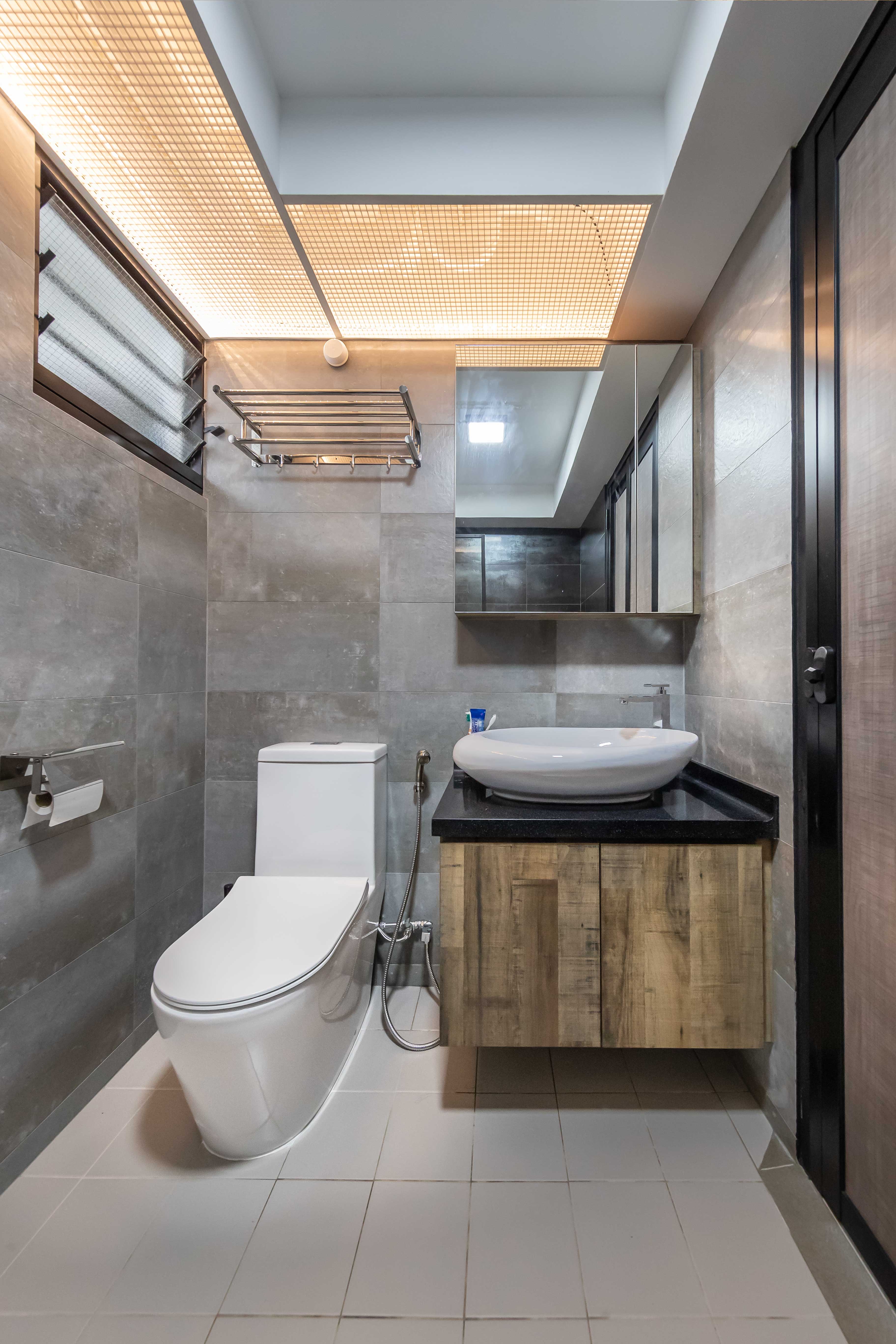 Industrial Design - Bathroom - HDB 4 Room - Design by Swiss Interior Design Pte Ltd