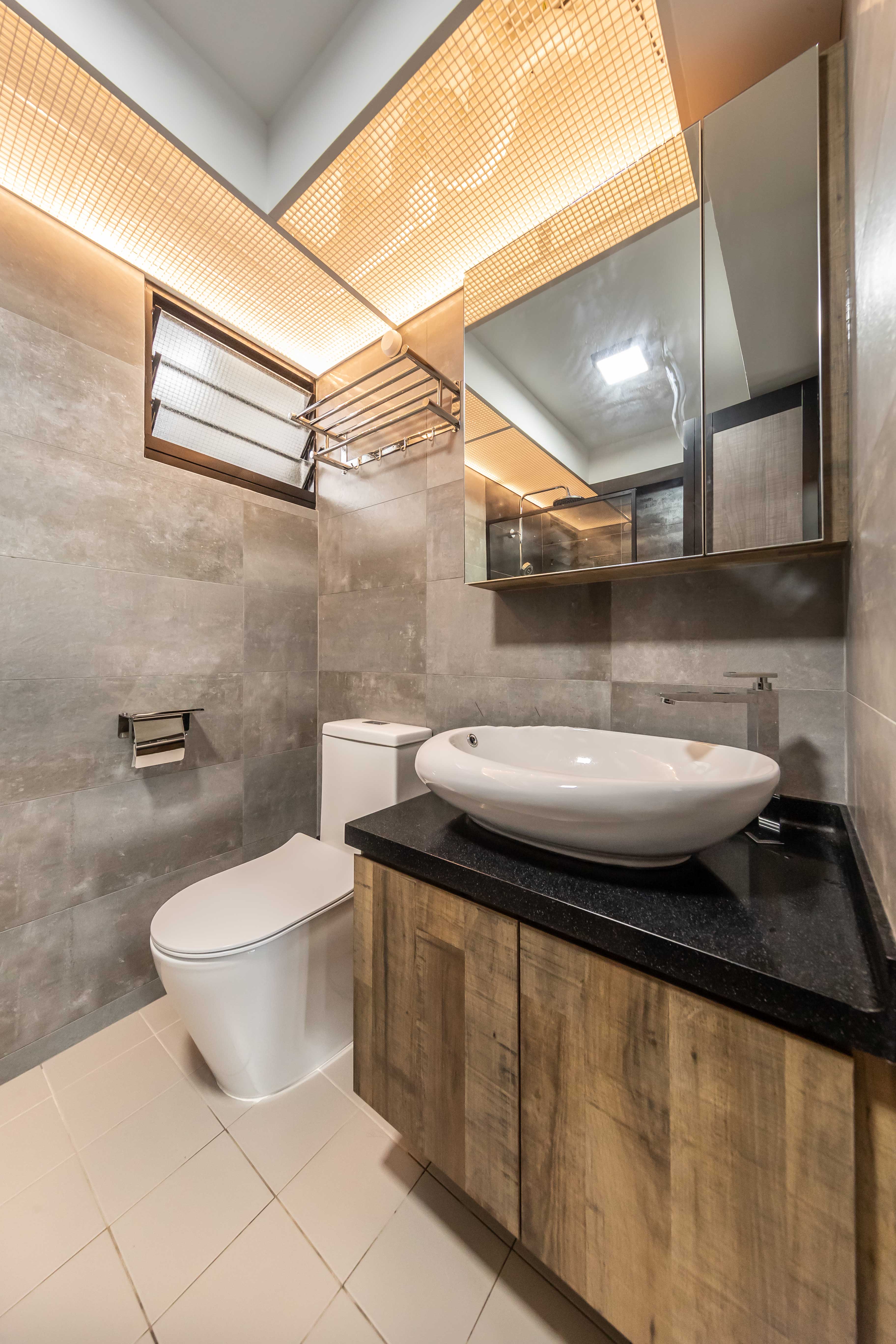 Industrial Design - Bathroom - HDB 4 Room - Design by Swiss Interior Design Pte Ltd