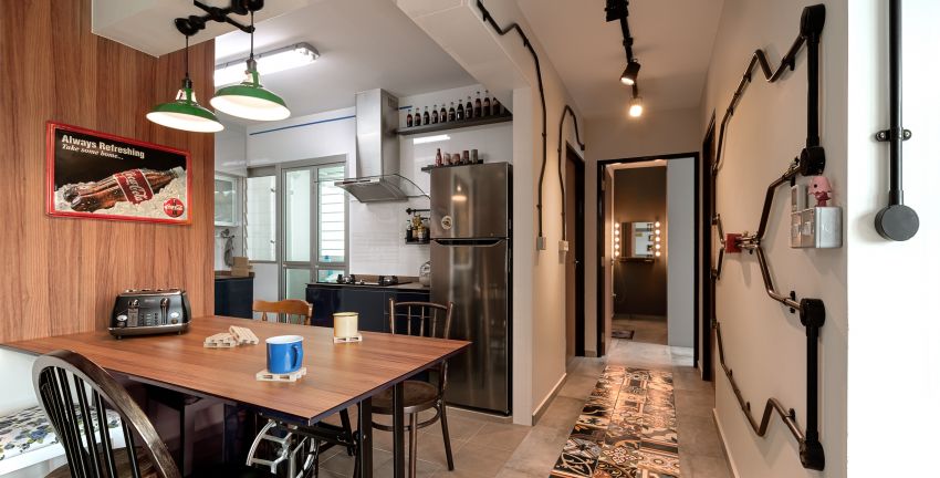 Industrial, Retro Design - Dining Room - HDB 3 Room - Design by Swiss Interior Design Pte Ltd