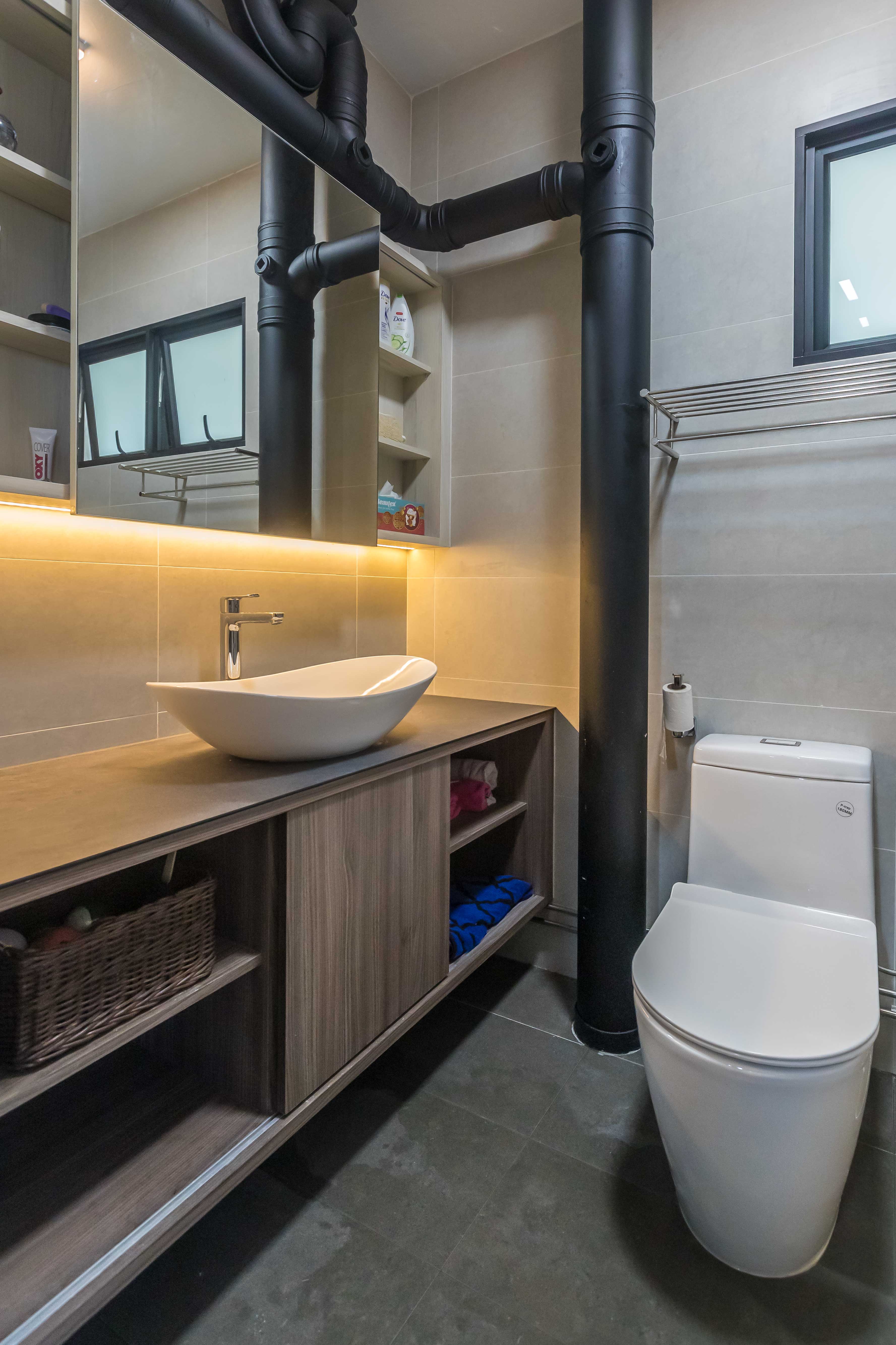 Rustic Design - Bathroom - HDB Executive Apartment - Design by Swiss Interior Design Pte Ltd